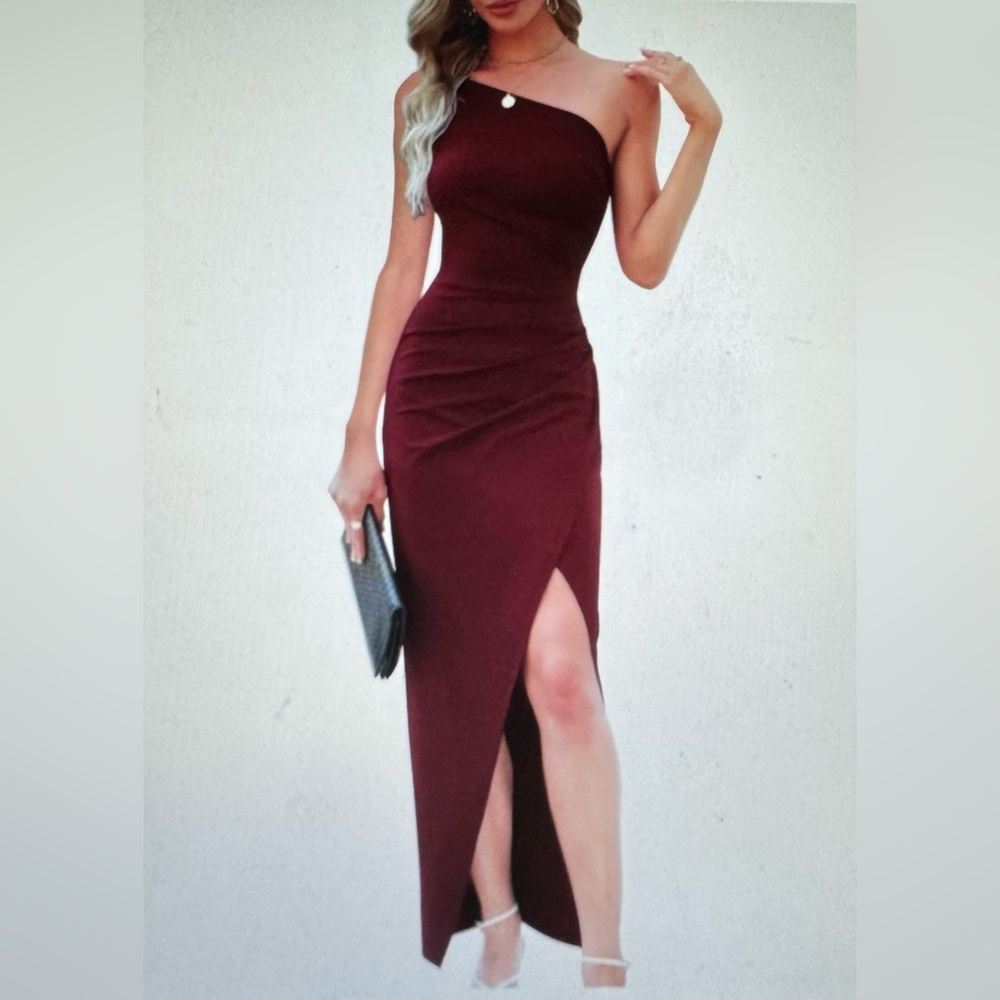 One shoulder formal wedding guest dress